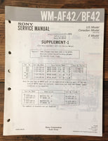 Sony WM-AF42 WM-BF42 Cassette Service Manual Supplement *Original*