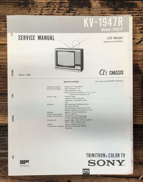 Sony KV-1947R TV  Service Manual *Original*