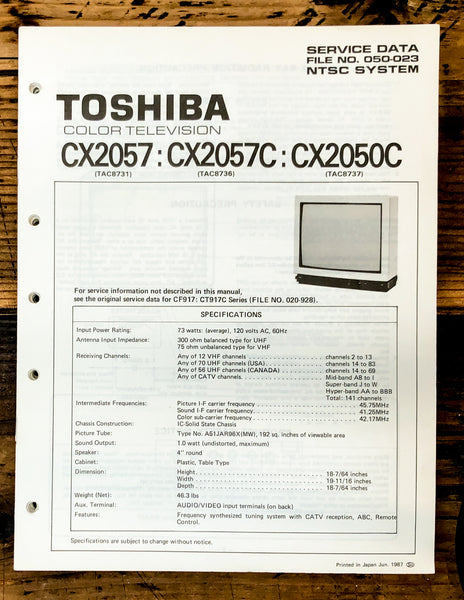 Toshiba CX2057 CX2057C CX2050C TV Television Service Manual *Original*