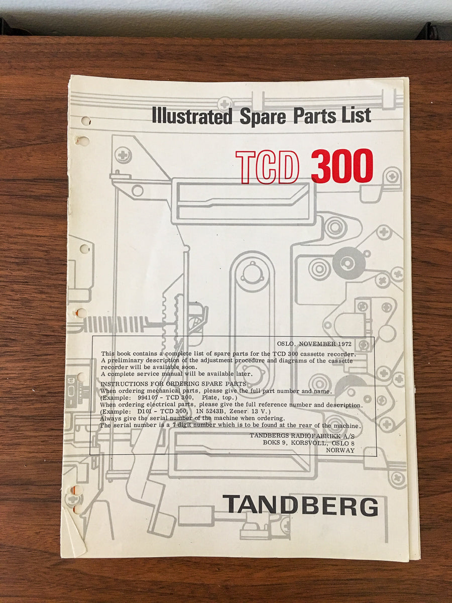 Tandberg TCD 300 Cassette Illustrated Parts List *Original*