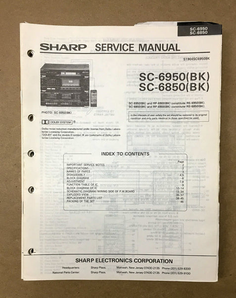 Sharp SC-6850 SC-6950 Radio / Stereo Service Manual *Original*