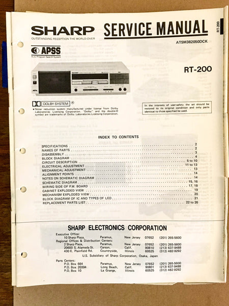 Sharp RT-200 Cassette Deck  Service Manual *Original*