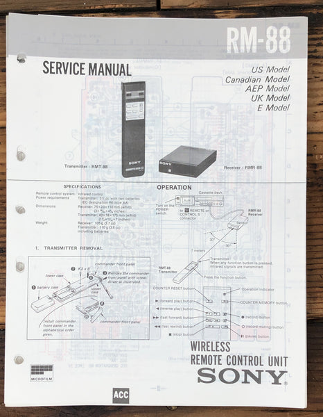 Sony RM-88 Remote Control  Service Manual *Original*