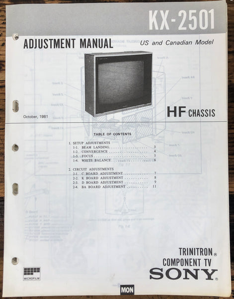 Sony KX-2501 TV / Television  Adjustment Manual *Original*