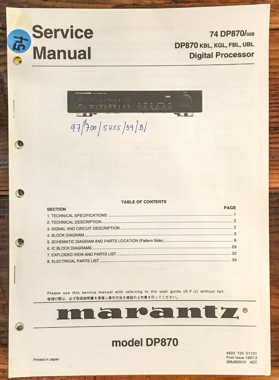 Marantz DP870 DP 870 Processor  Service Manual *Original*