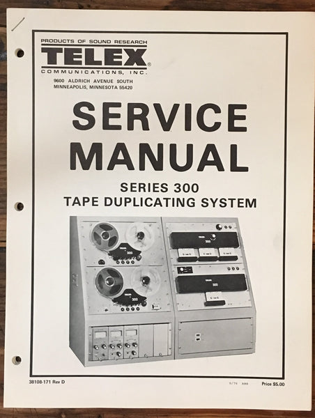 Telex Series 300 Tape Duplicating  Service Manual *Original*