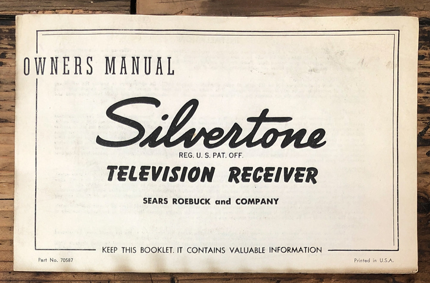 Sears & Robuck PART 70587 Silvertone 1950'STV   User / Owners Manual *Original*