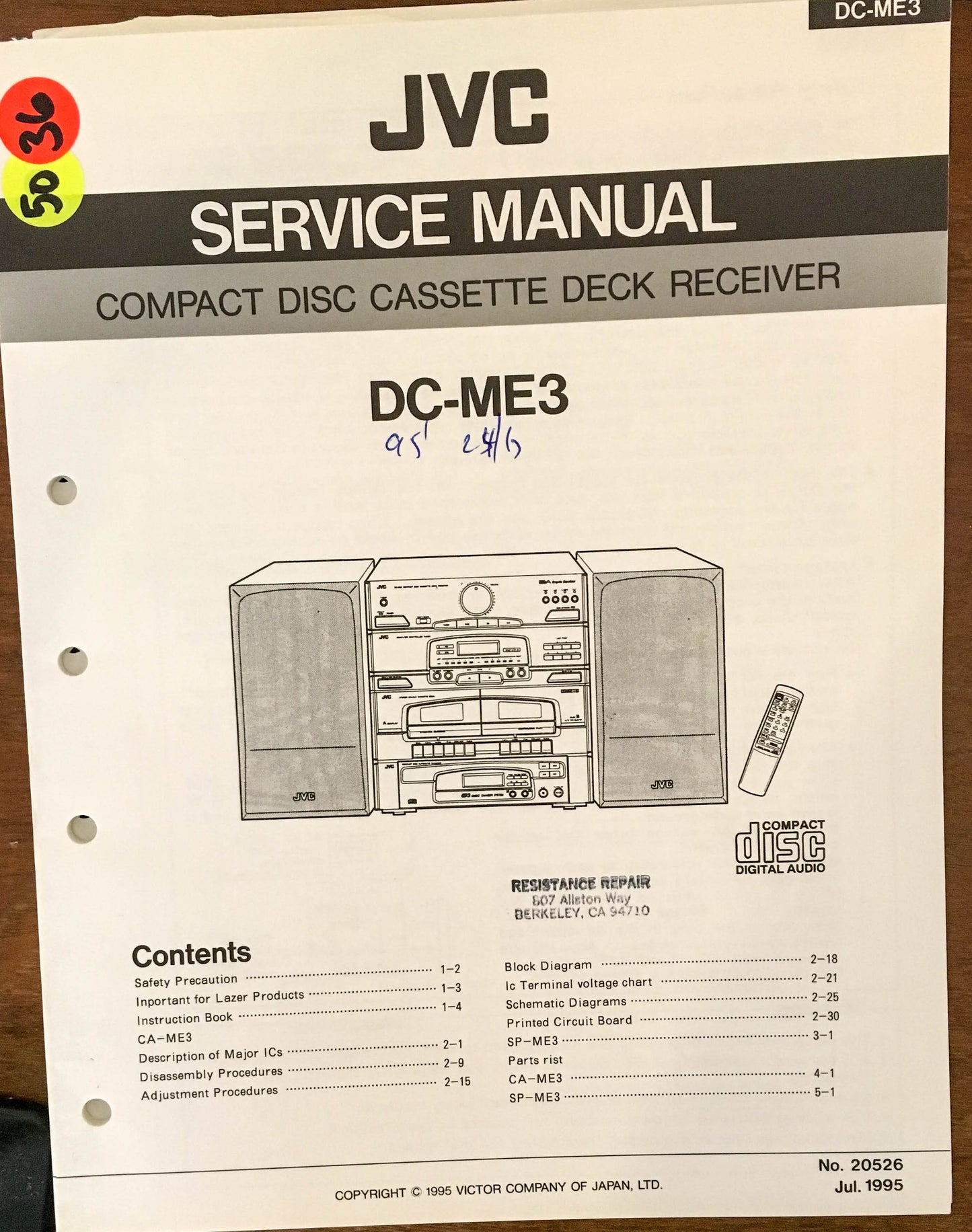 JVC DC- ME3 Receiver Service Manual *Original*