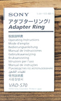 Sony VAD-S70 Adapter Ring  Owner / User Manual *Original*