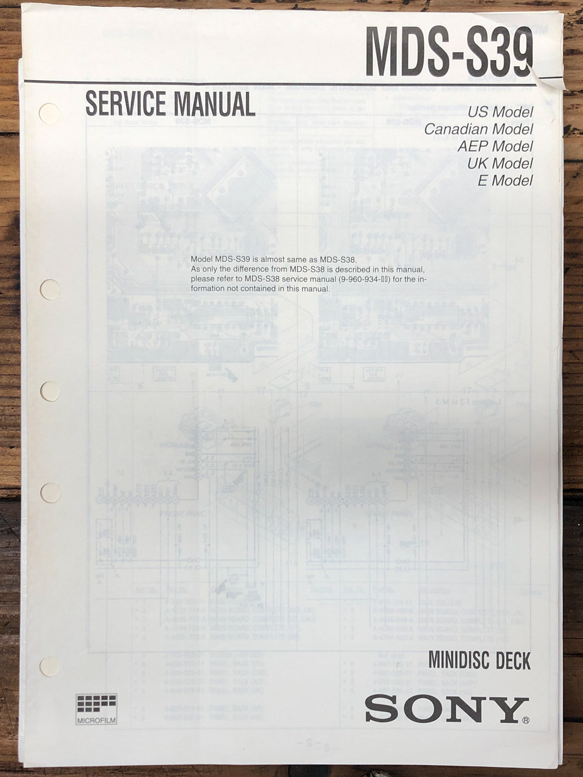 Sony MDS-S39  Mini-Disc  Service Manual *Original*