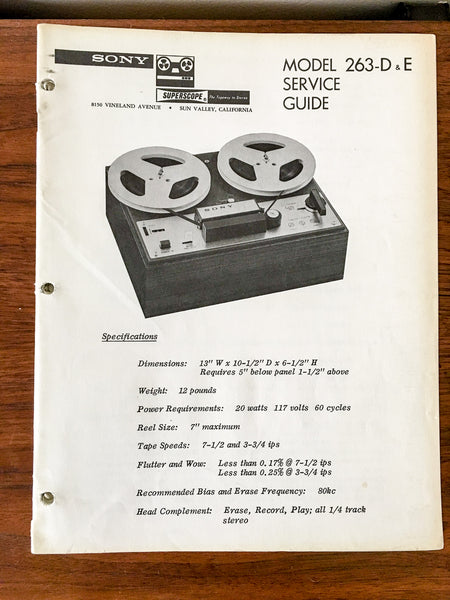 Sony Model 263-D 263-E Reel to Reel Service Manual *Original*