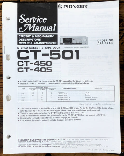 Pioneer CT-405 CT-450 CT-501 Cassette Service Manual *Original*