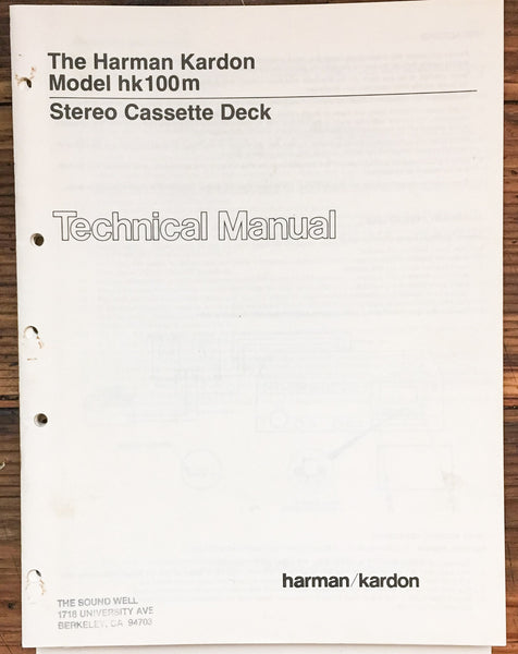 Harman Kardon HK100M HK-100M Cassette  Service Manual *Original*