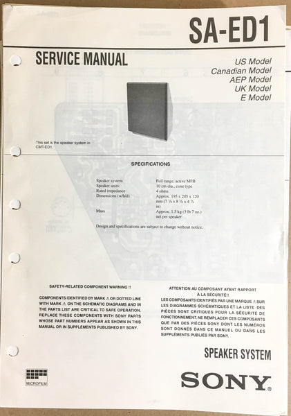 Sony SA-ED1 Speaker System  Service Manual *Original*