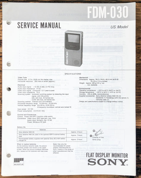 Sony FDM-30 Monitor  Service Manual *Original*