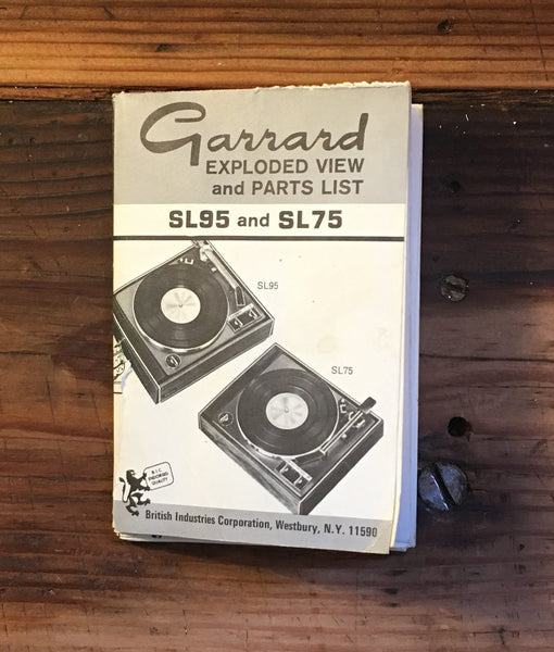 Garrard SL-75 SL-95 Record Player / Turntable Exploded View & Parts List *Orig*