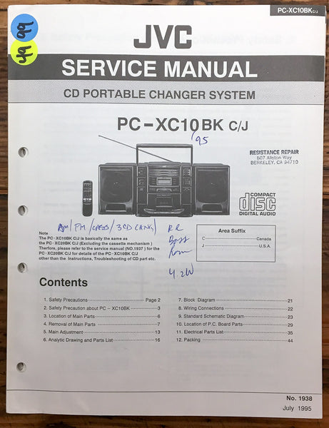 JVC PC-XC10 BK Stereo  Service Manual *Original*