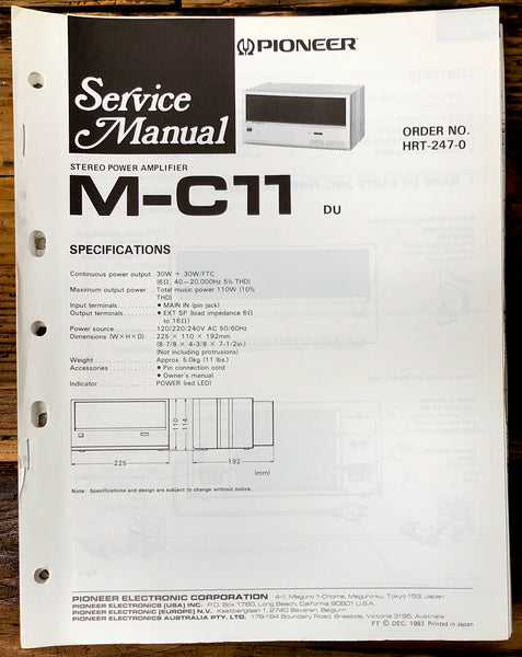 Pioneer M-C11 Amplifier Service Manual *Original*