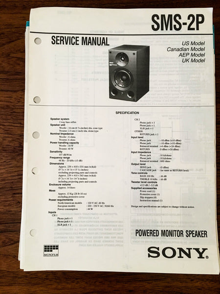 Sony SMS-2P Speaker Service Manual *Original*