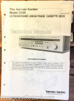 Harman Kardon CD91 CD 91 Cassette  Service Manual Supplement *Original*
