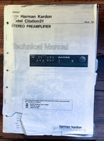 HK Harman Kardon Citation 21 Preamp / Preamplifier Service Manual *Original*