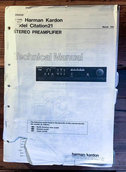 HK Harman Kardon Citation 21 Preamp / Preamplifier Service Manual *Original*