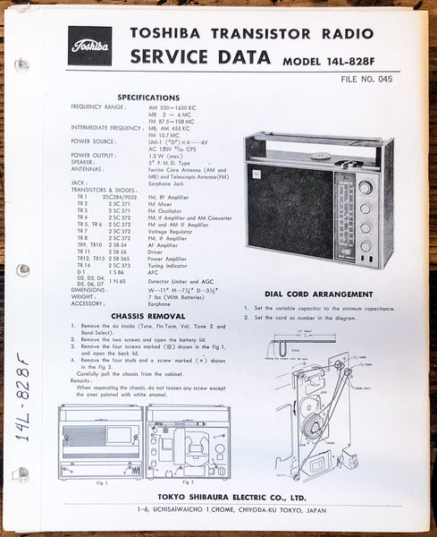 Toshiba Model 14L-828F Radio Service Manual *Original*
