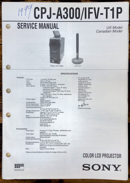 Sony CPJ-A300 IFV-T1P LCD Projector  Service Manual *Original*