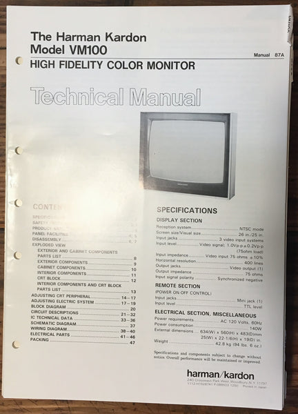 Harman Kardon HK VM100 VM 100 Monitor Service Manual *Original*