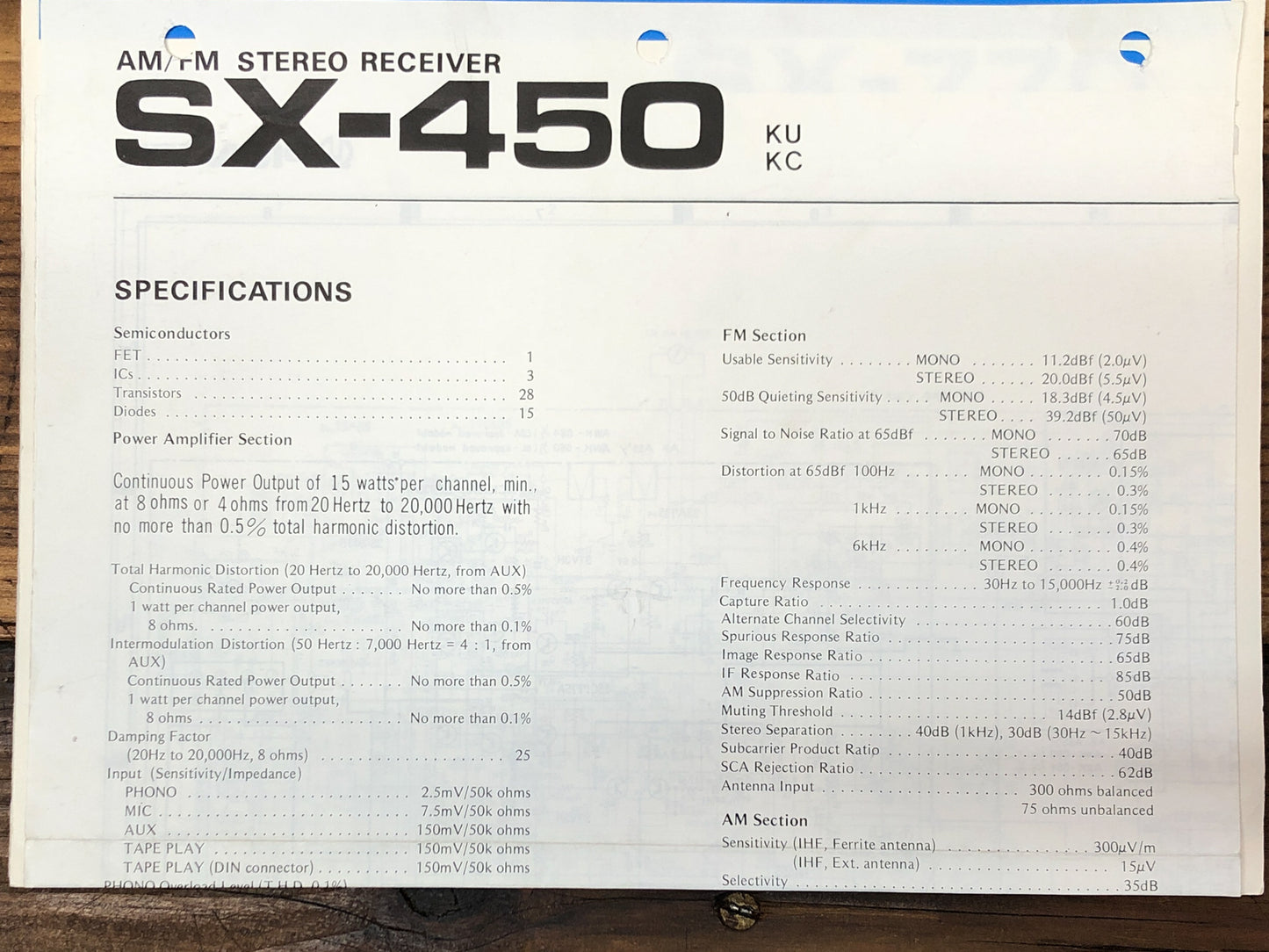 Pioneer SX-450 KU KC Receiver  Service Manual *Original*