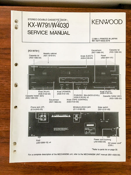 Kenwood KX-W791 KX-W4030 Cassette Service Manual *Original*