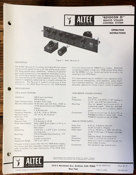 Remote Control Owner / Operating Manual *Original* – Vintage Audio ...