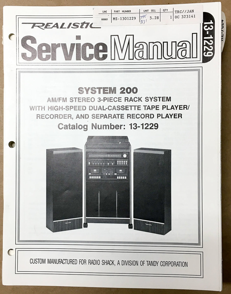 Realistic System 200 Cat. 13-1229 Stereo Service Manual *Original*