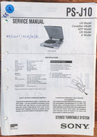 Sony PS-J10 Record Player / Turntable  Service Manual *Original*