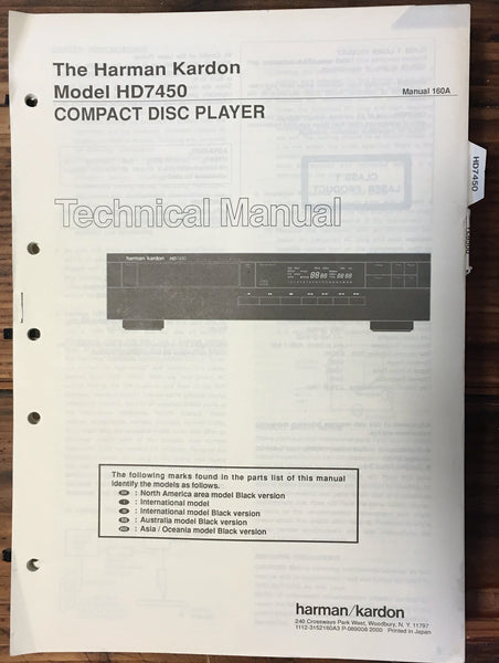 Harman Kardon HK HD7450 HD-7450 CD Player Service Manual *Original*