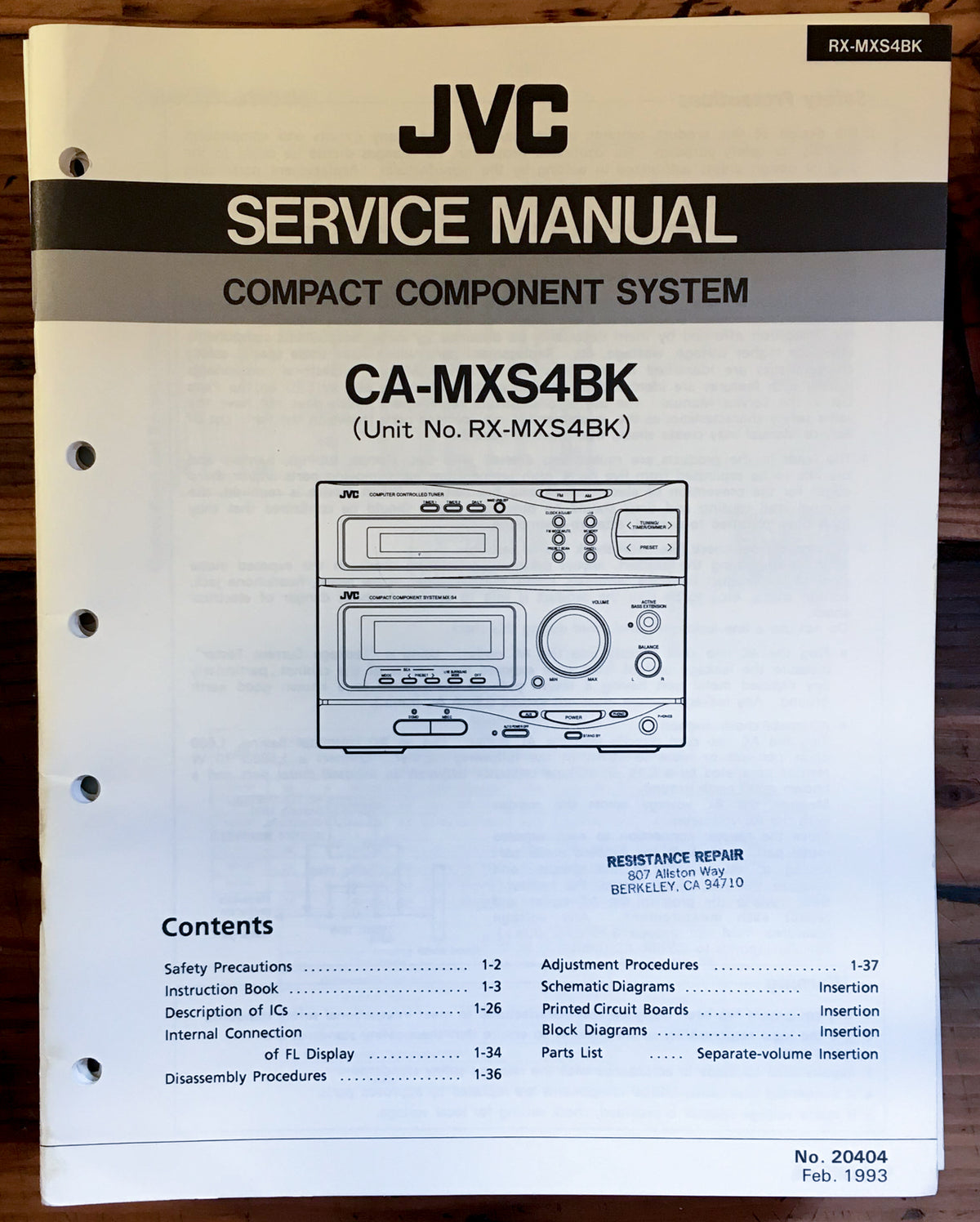 JVC CA-MXS4 Streo Service Manual *Original*