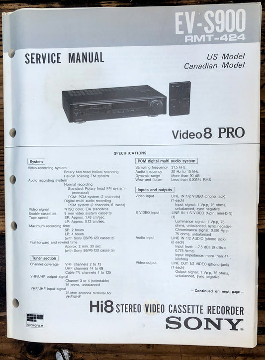 Sony EV-S900 Hi8 Video 8 Pro  Service Manual *Original*