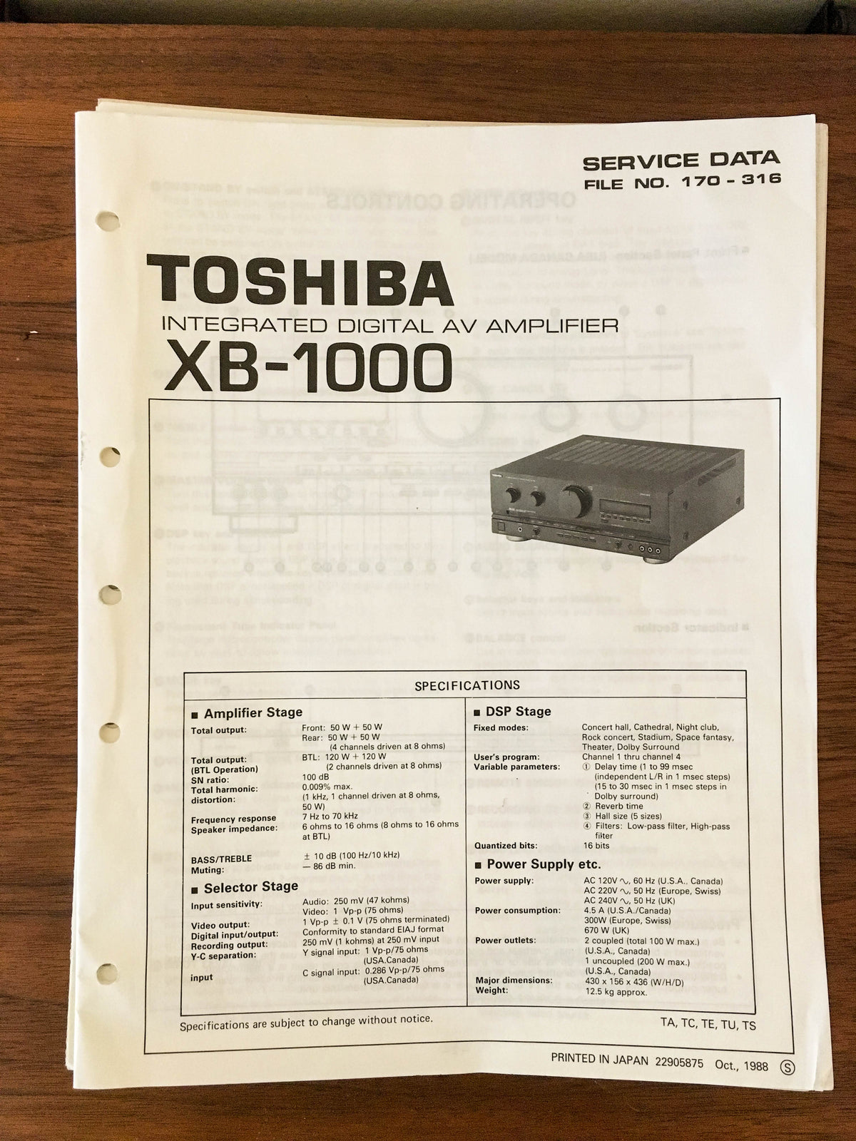 Toshiba XB-1000 Amplifier Service Manual *Original*