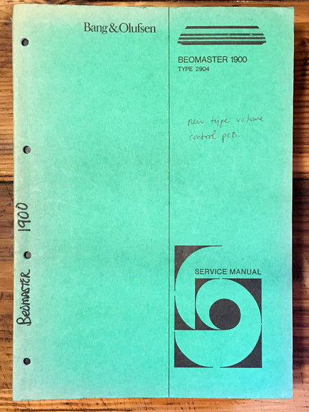 Bang Olufsen B&O Beomaster 1900 Type 2904 Receiver Service Manual *Original*