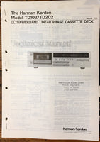 HK Harman Kardon TD-102 TD-202 Cassette Service Manual *Original*