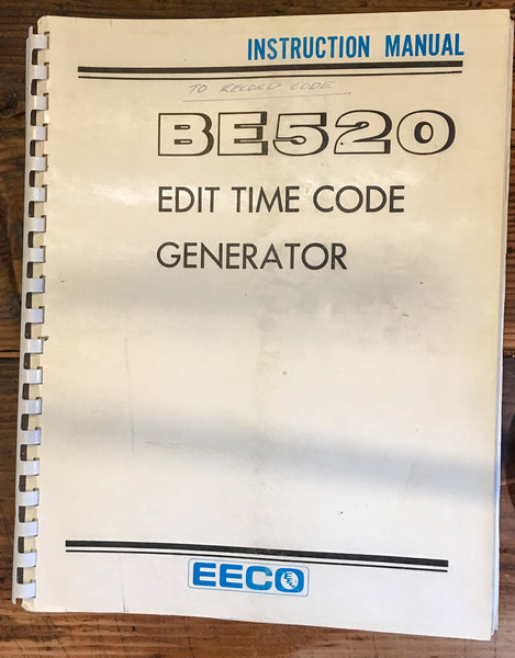 EECO Model BE520  Time Code Generator Owner / User Manual *Original*