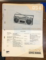 Sony CFS-6 Radio Cassette Recorder / Boombox Service Manual *Original*