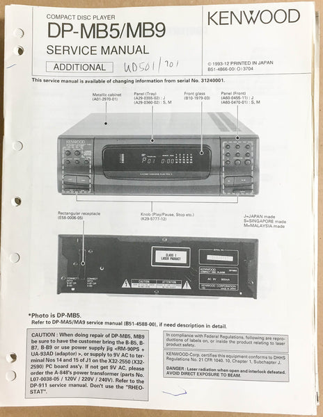 Kenwood DP-MB5 DP-MB9 CD Player  Service Manual *Original*