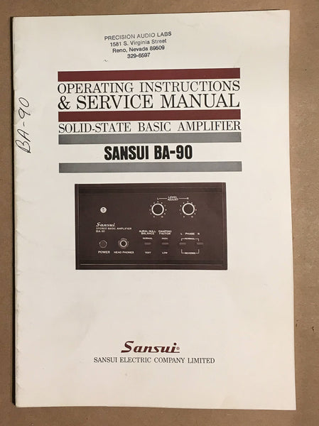 Sansui BA-90 Amplifier Service Manual *Original*