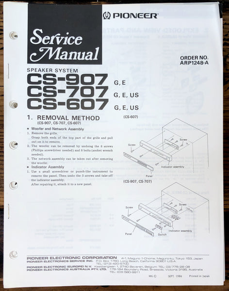 Pioneer CS-607 CS-707 CS-907 Speaker  Service Manual *Original*