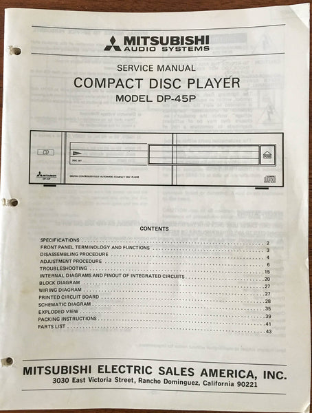 Mitsubishi DP-45P CD PLAYER Service Manual *Original*