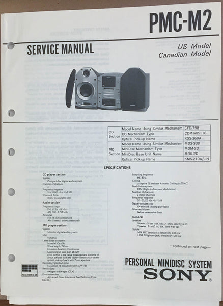 Sony  PMC-M2 Minidisc Stereo Service Manual *Original*