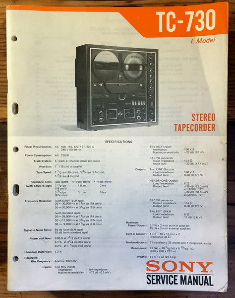Sony TC-730 Reel to Reel Service Manual *Original* #1