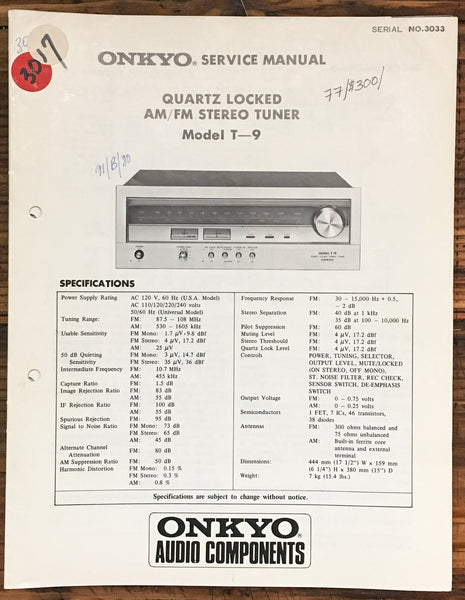 Onkyo T-9 Tuner  Service Manual *Original*