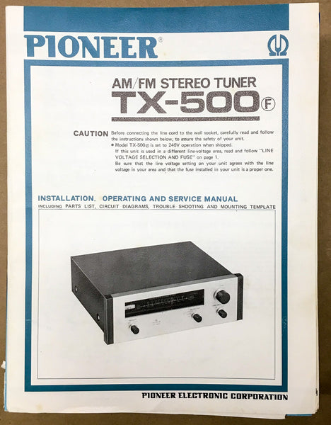 Pioneer TX-500 Tuner Operation and Service Manual *Original*